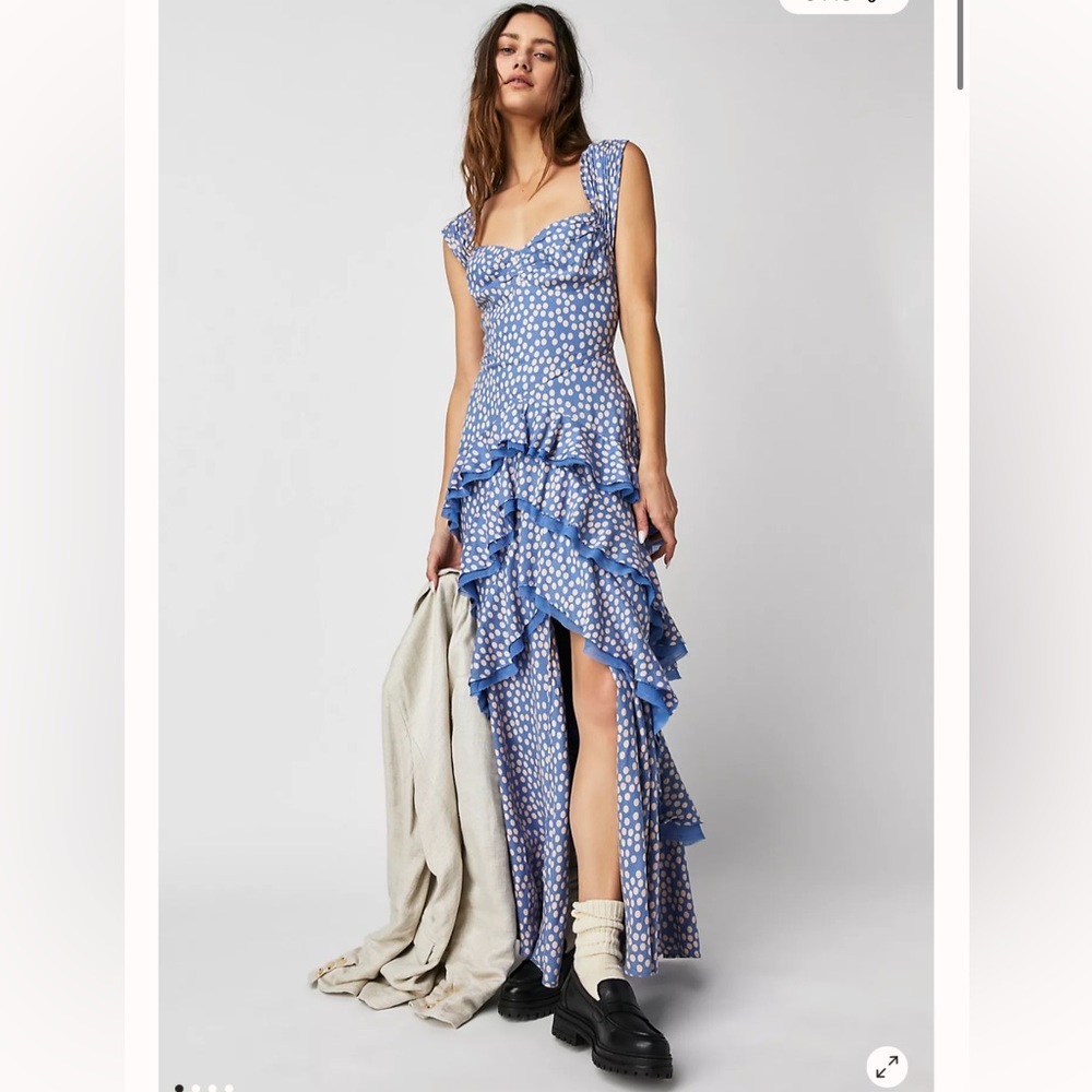 Free People Blue Floral Ruffle Maxi Dress